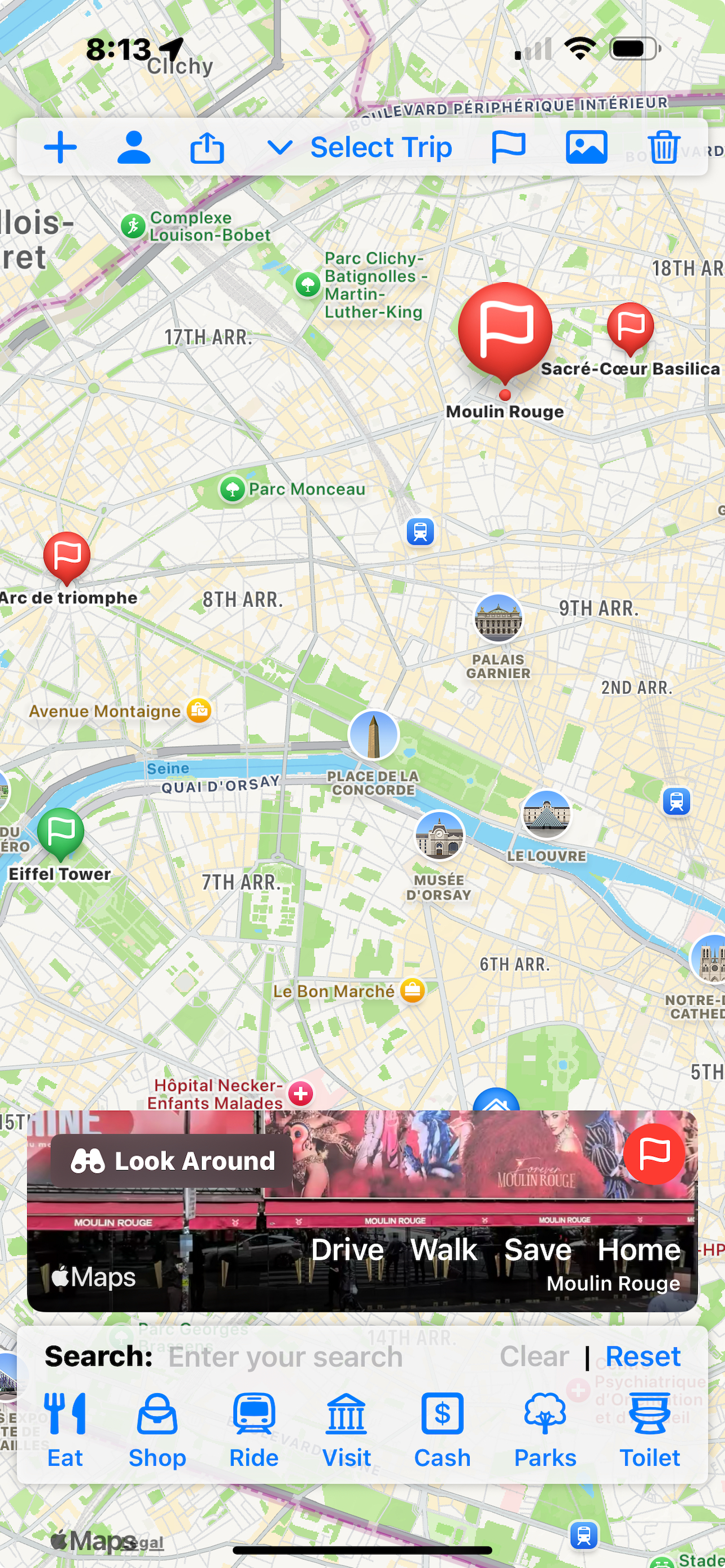 Travel Sage map view of a selected location