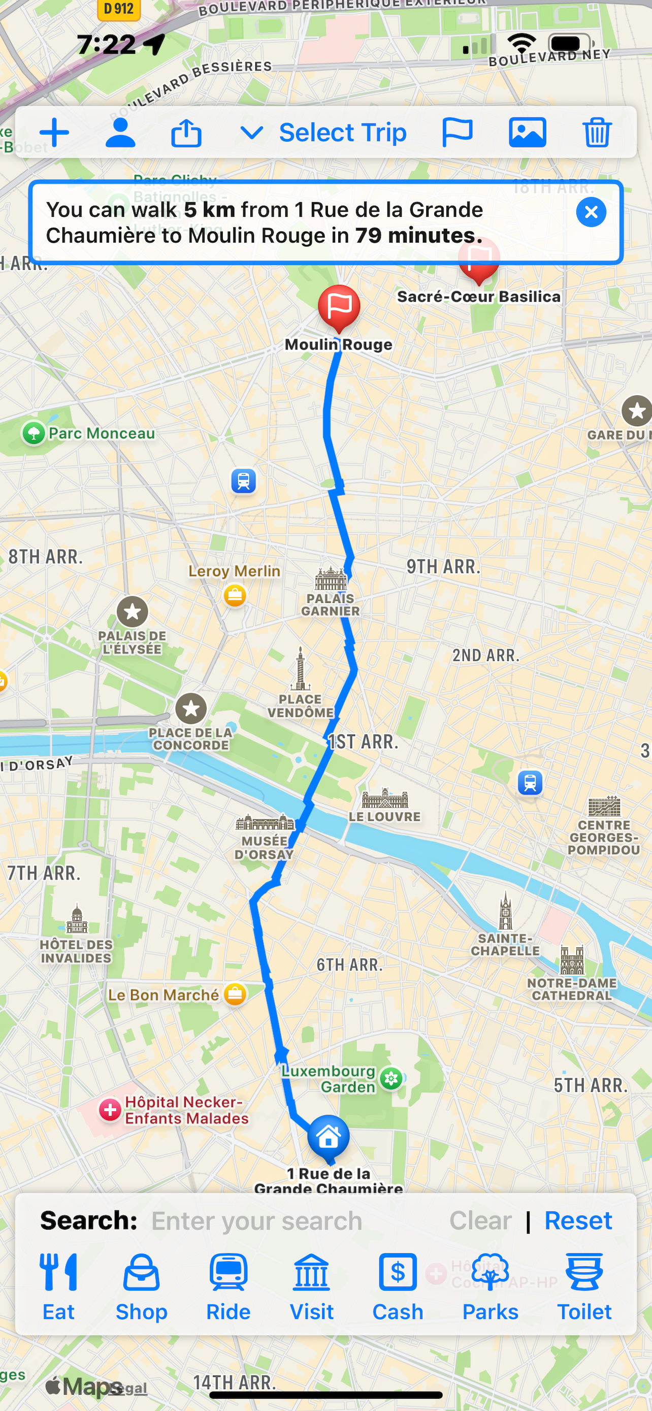 Travel Sage route view between locations