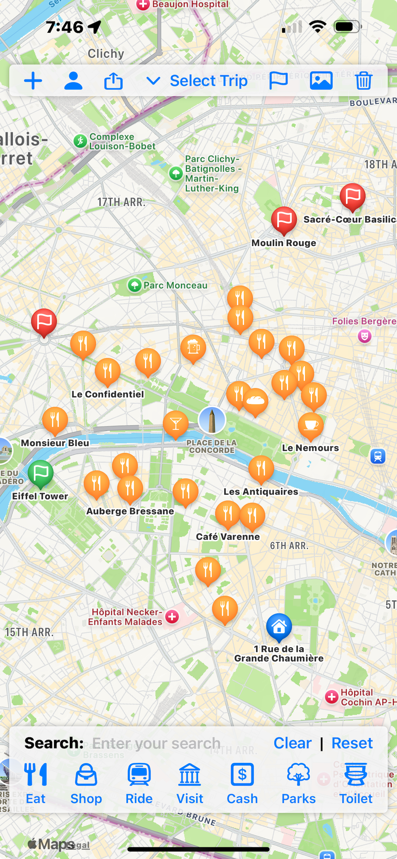 Travel Sage screenshot showing trip overview and locations